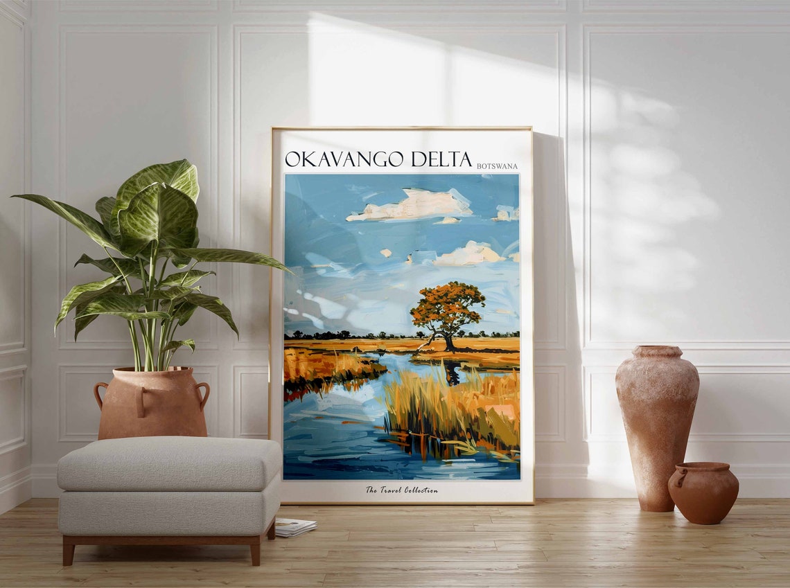 Okavango Delta Botswana Wetlands Painting River Tree Safari Poster - Image 3