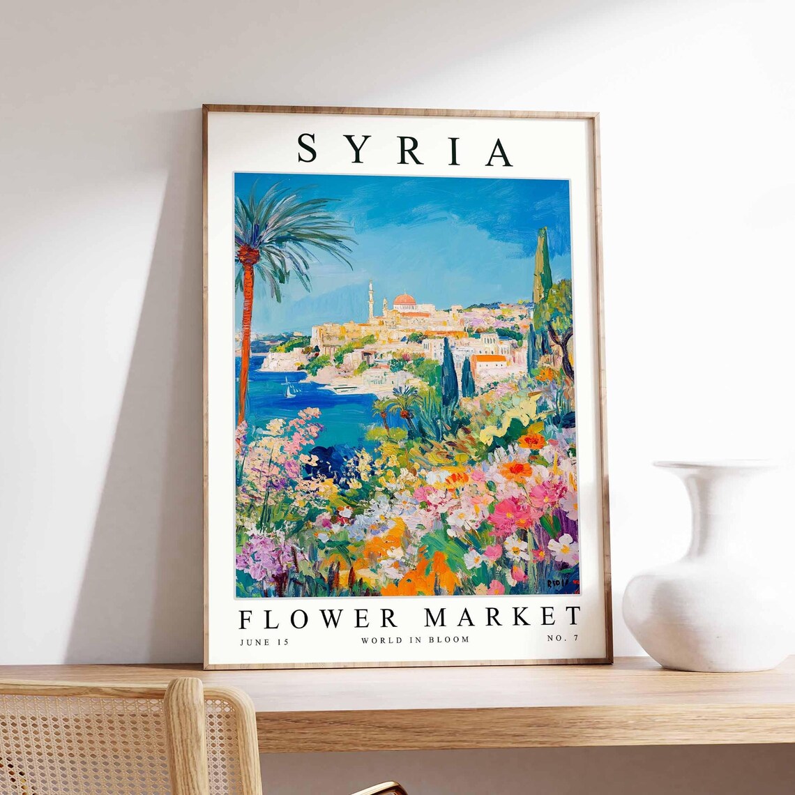 Syria Coastal Town Minaret Dome Wildflower Garden Art Poster