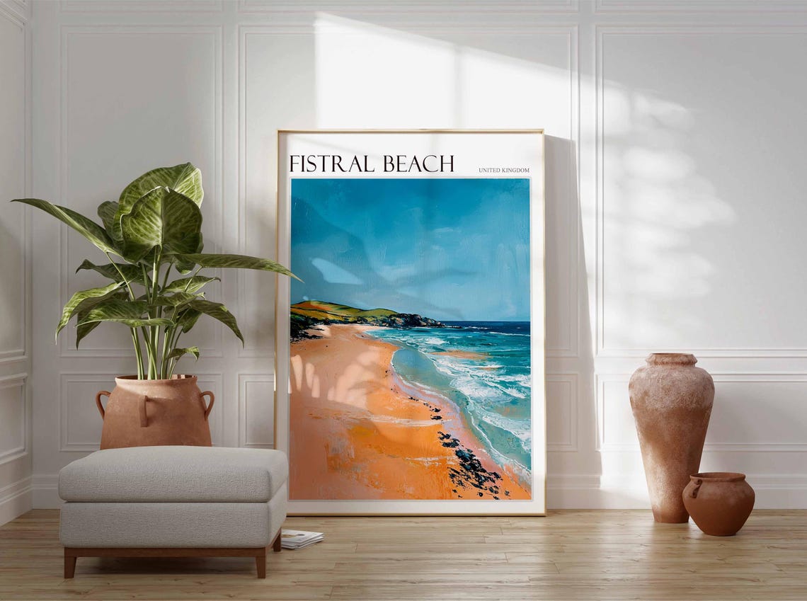 Fistral Beach United Kingdom Empty Shore Waves Minimal Poster - Image 3