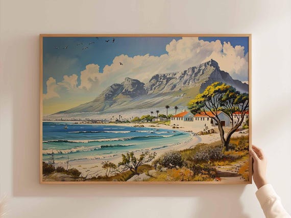 Cape Town Poster South Africa Travel Print African Wall Art Table Mountain Decor Safari Home