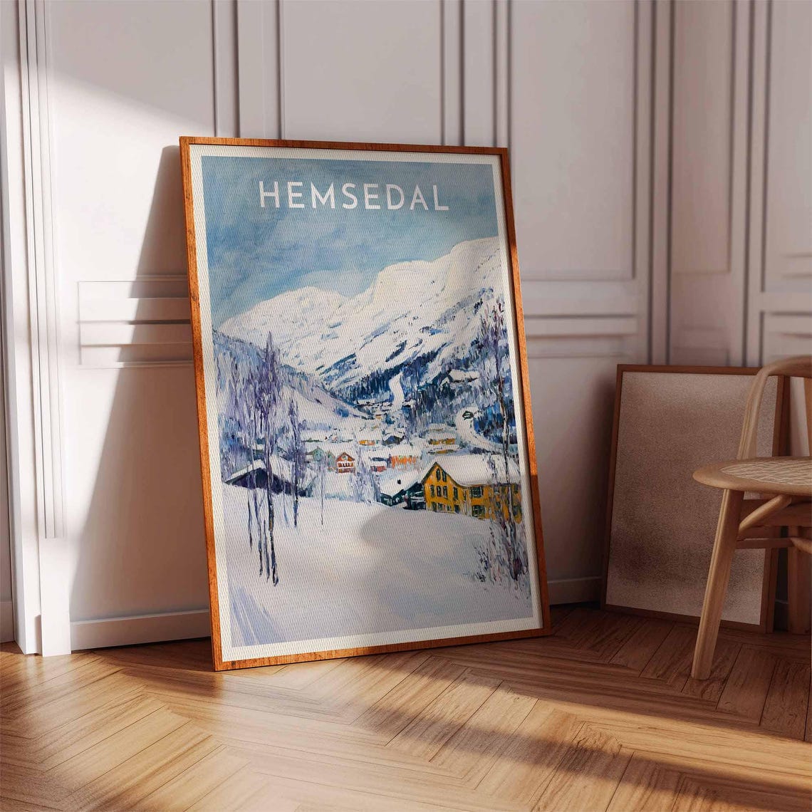 Hemsedal Norway Snowy Alpine Sunny Slopes Yellow Lodge Poster - Image 2