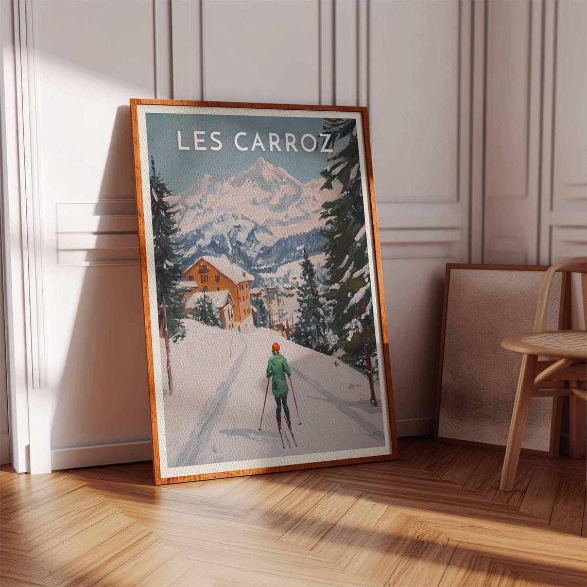 Skiing Travel Poster Les Carroz Ski Print France Travel Print Skiing Art Skiing Print Winter Sport Art Ski Gift - Image 3