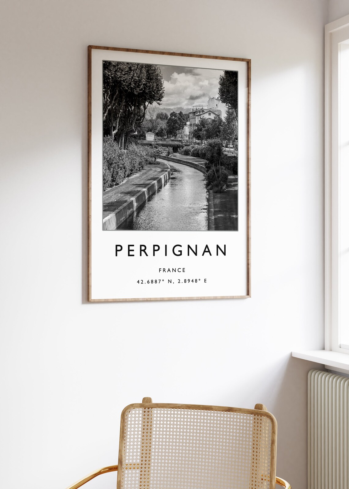 Vintage Perpignan France Black And White Canal Photography Poster - Image 3