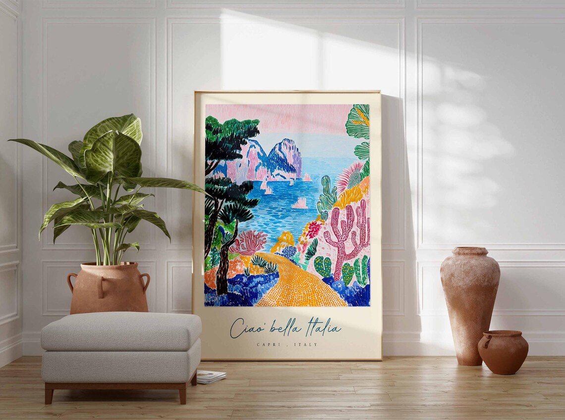 Ciao Bella Italia Capri Italy Cacti and Faraglioni Rocks Poster - Image 3