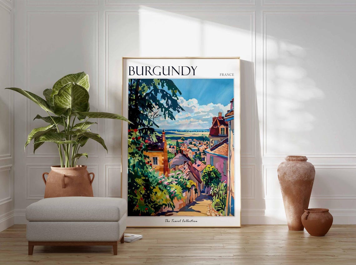 Burgundy Poster France Travel Print French Decor Europe Travel Poster European Wall Art Burgundy Gift Burgundy Travel Poster - Image 3