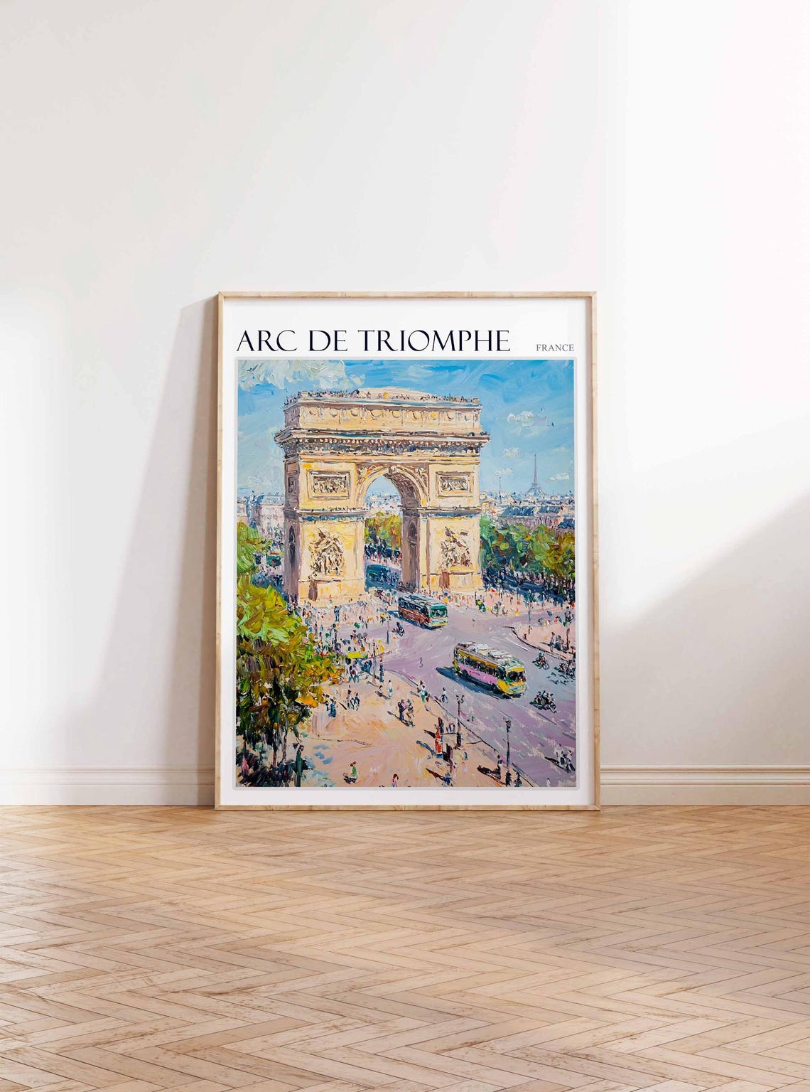 Arc de Triomphe Paris Eiffel Tower Buses Colorful Art Poster - Image 3