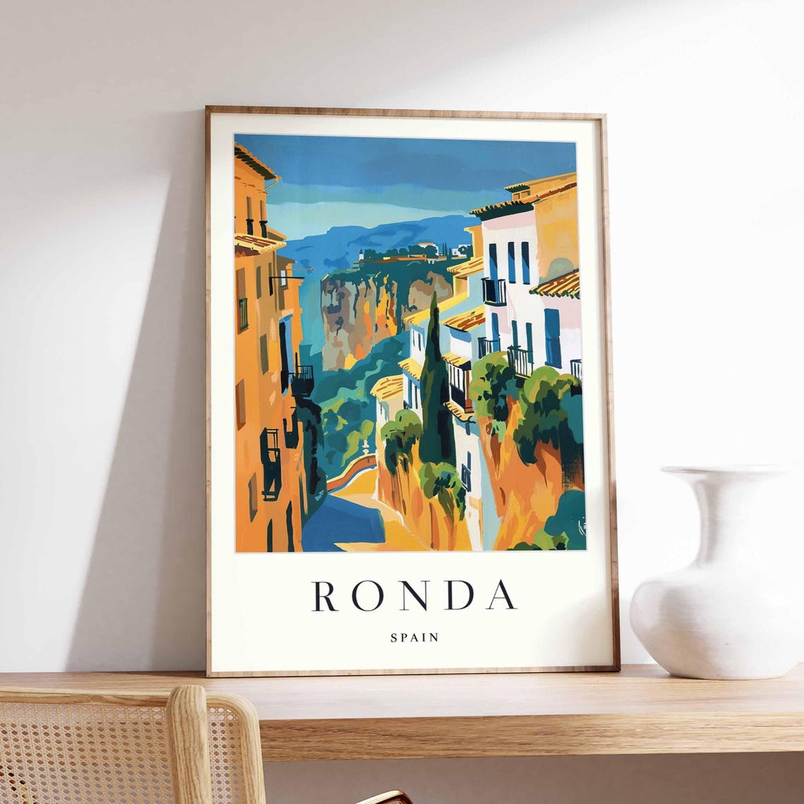 Ronda Spain Vibrant Cliffside Old Town Gorge View Art Poster