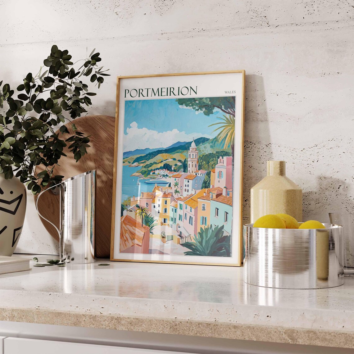 Portmeirion Wales Hillside Village Bell Tower Sailboat Bay Poster - Image 3