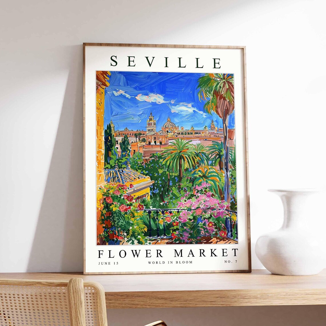 Seville Flower Market Terrace Cathedral Dome Bougainvillea Poster