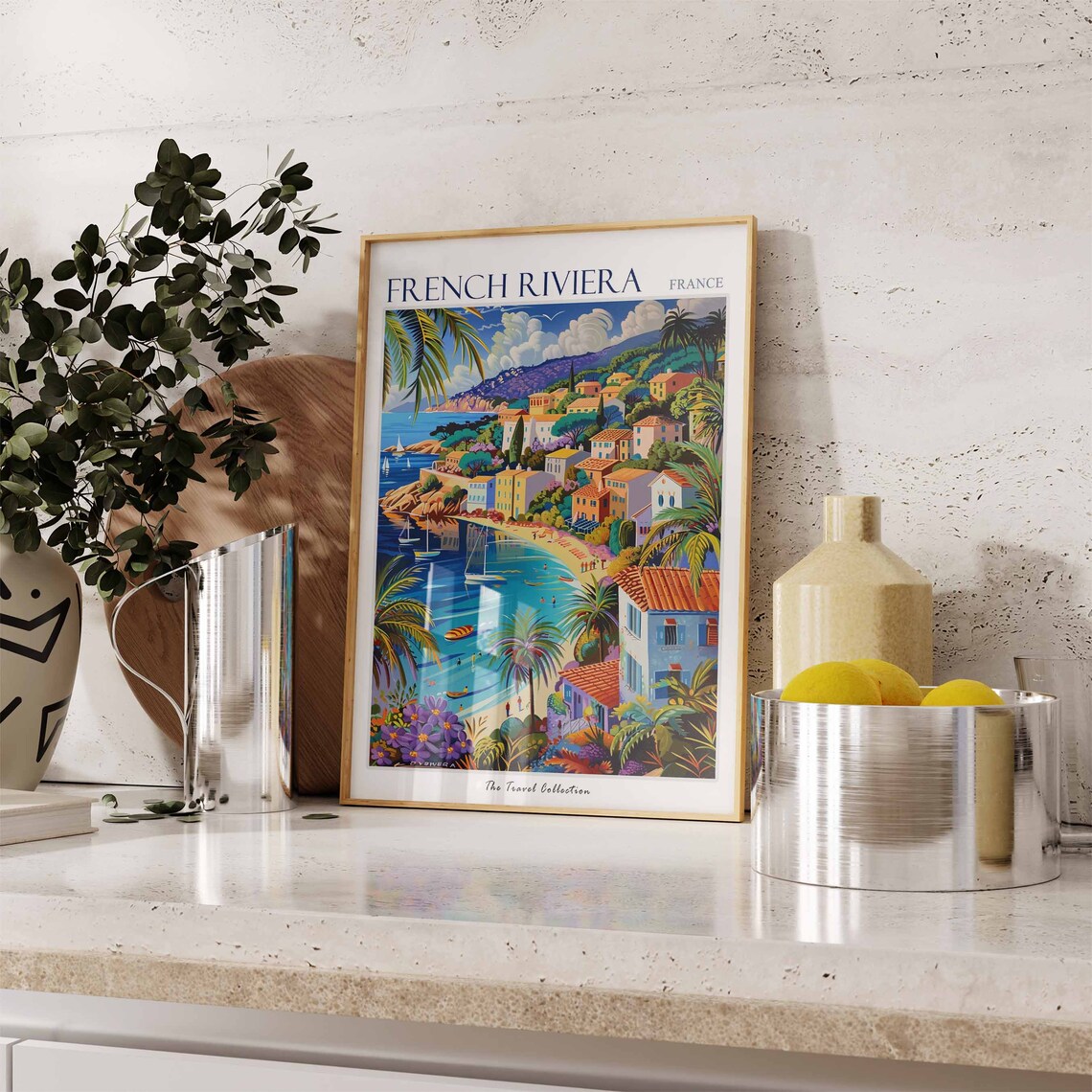 French Riviera Travel Poster, Tropical Coastal Print - Image 2