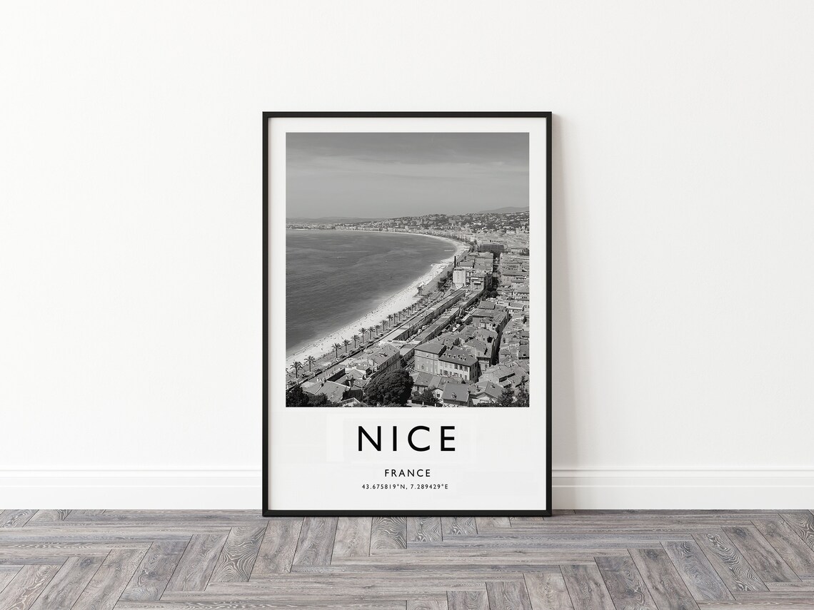 Nice France Black and White Aerial Promenade Photo Art Poster - Image 2
