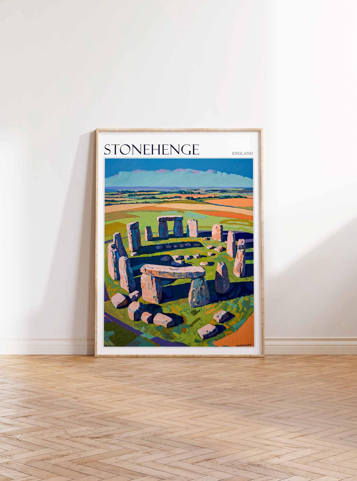 Stonehenge England Aerial Circle Patchwork Fields Painted Poster - Image 2