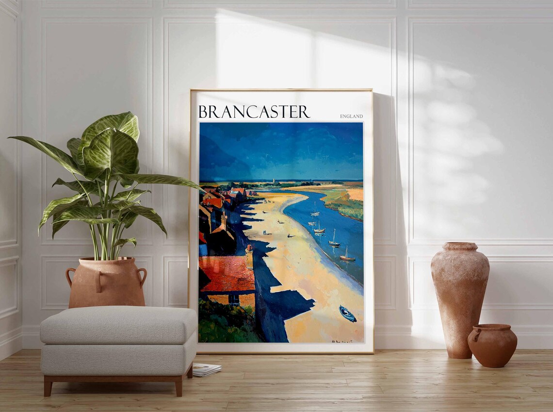 Brancaster England Estuary Sailboats and Village at Golden Hour Poster - Image 3