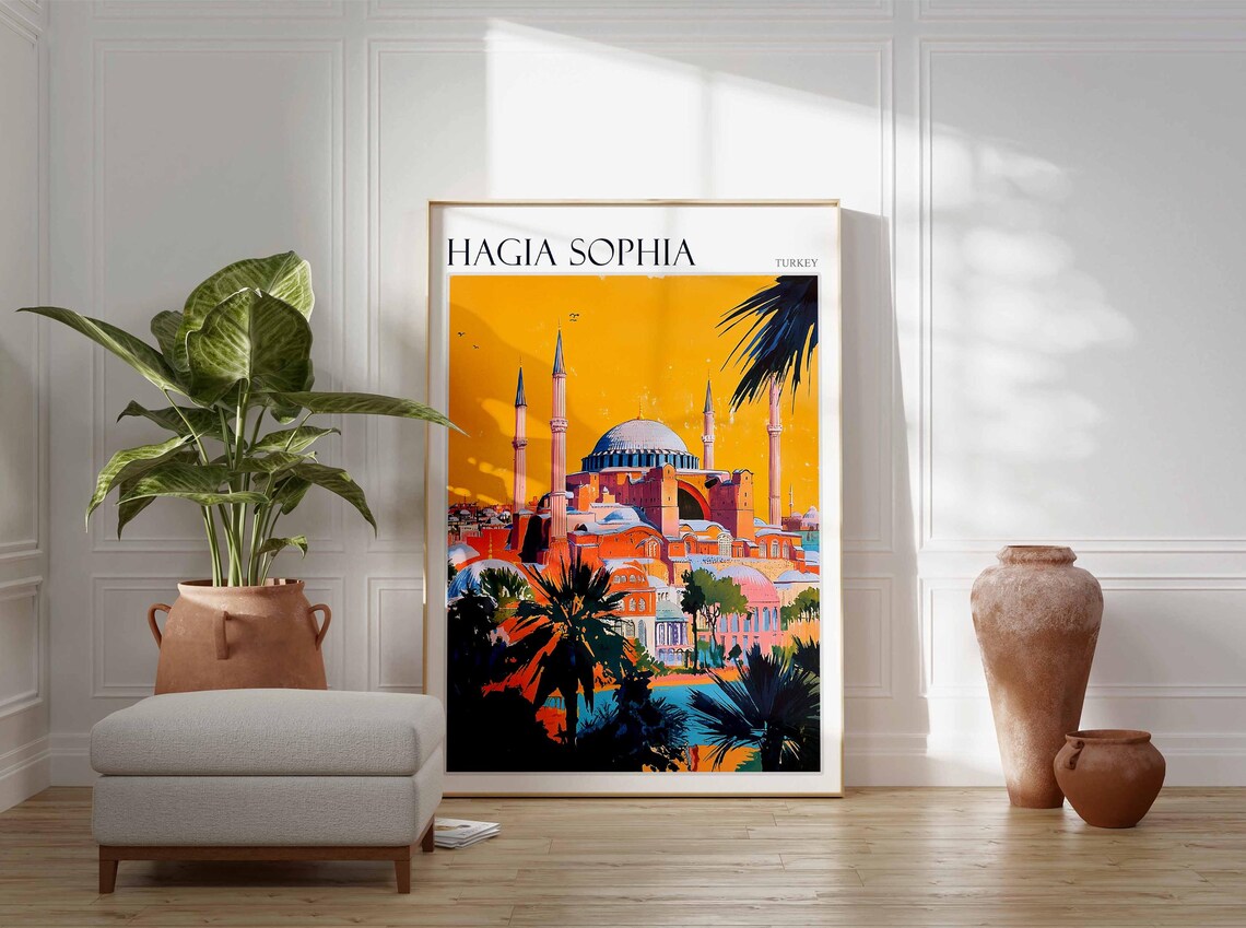 Hagia Sophia Sunset Orange Sky Silhouette Turkey Travel Poster - Image 2