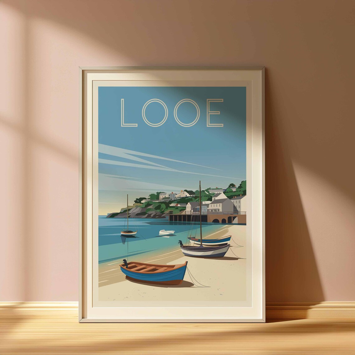 Looe England Beached Fishing Boats Harbor Illustration Poster - Image 3