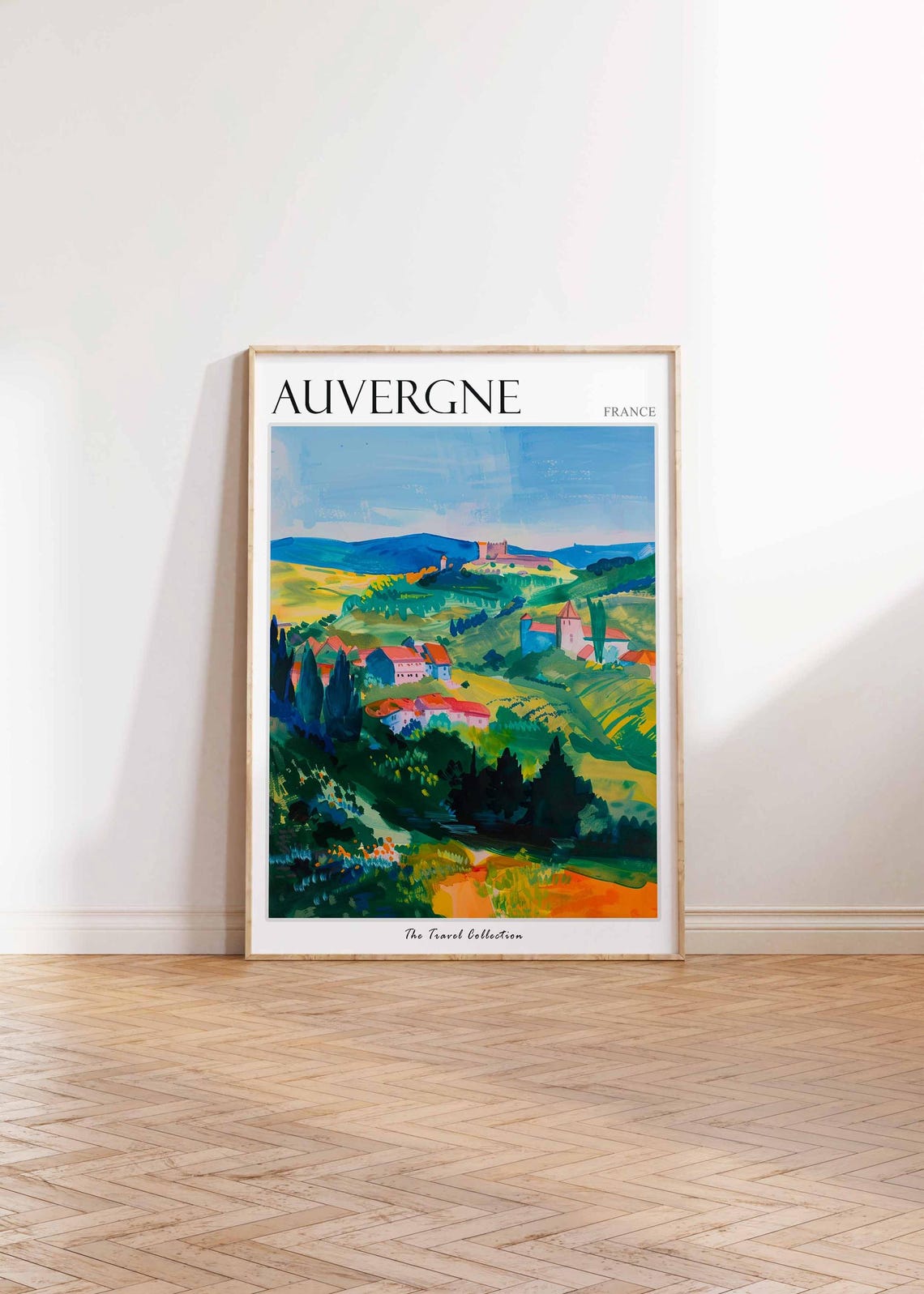 Auvergne France Charming Hillside Village Cypress Trees Poster - Image 2