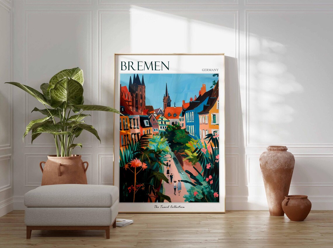 Bremen Germany Cathedral Street Blooming Garden Scene Poster - Image 2