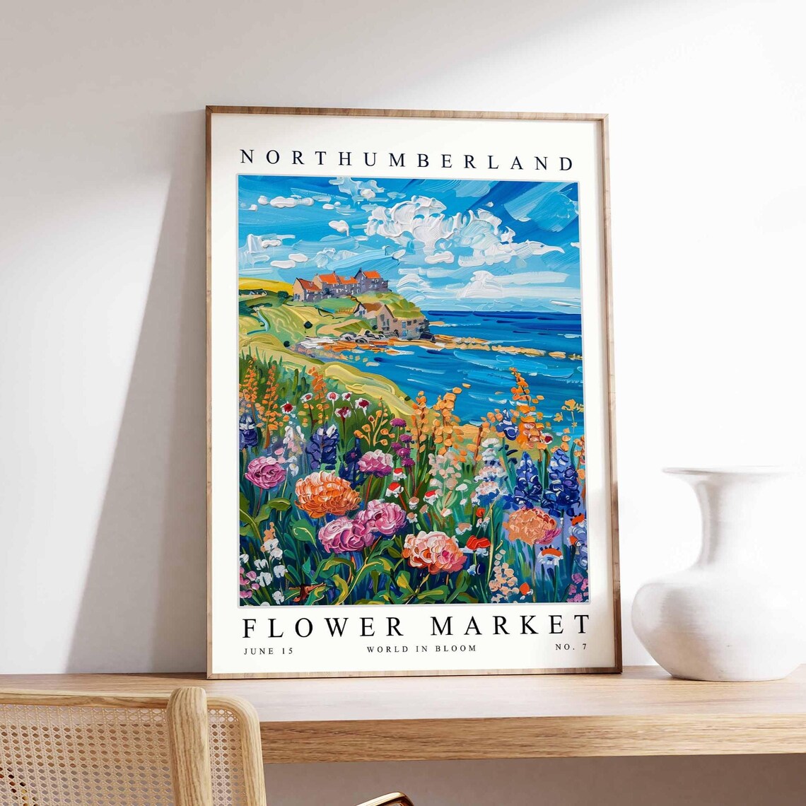 Northumberland Flower Market Seaside Village Hill View Poster