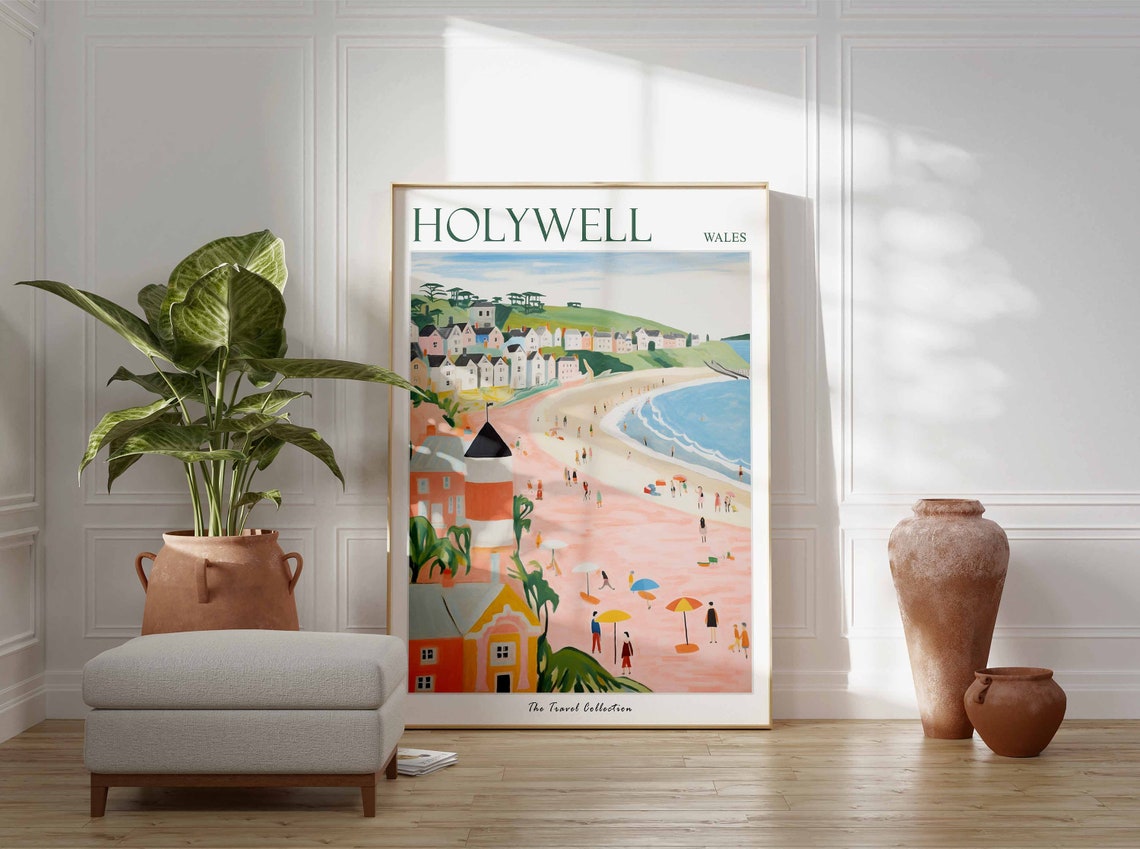 Holywell Poster Holywell Travel Print Wales Travel Poster Welsh Decor Tropical Decor Sea Print Holywell Gift Holywell Travel Poster - Image 3