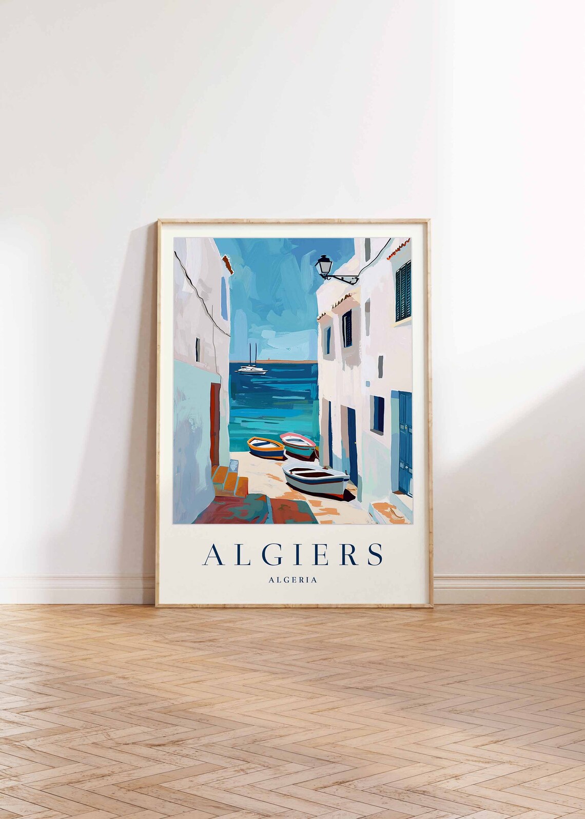 Algiers Algeria White Alley Fishing Boats Mediterranean Travel Poster - Image 2