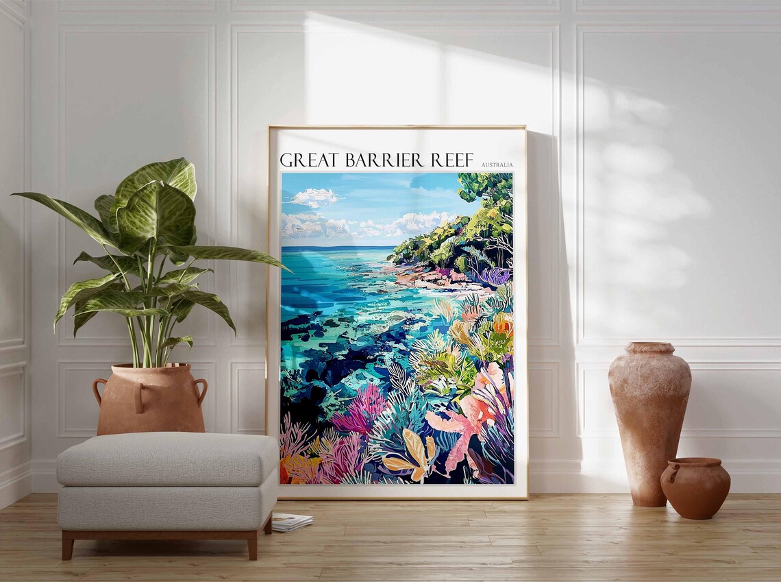 Great Barrier Reef Coral Reef Lagoon Scene Australia Travel Poster - Image 2