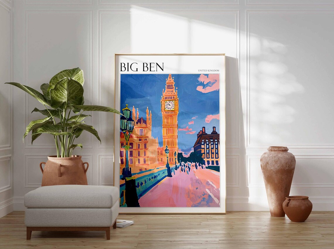 Big Ben United Kingdom Pink Sunset Over Westminster Bridge Poster - Image 2