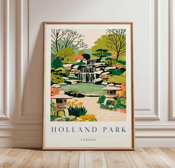 Holland Park London Japanese Garden Waterfall Oasis Travel Poster