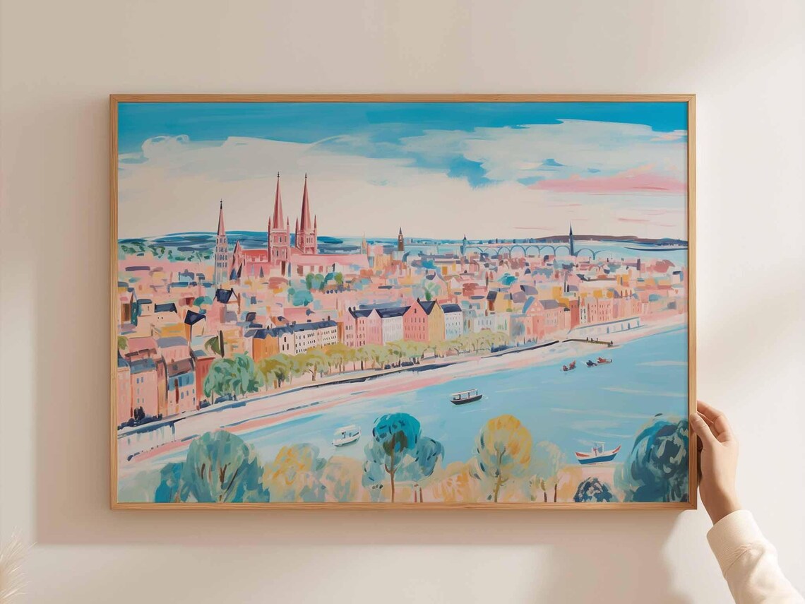 Cologne Germany Pastel Watercolor Cathedral Riverside City Poster