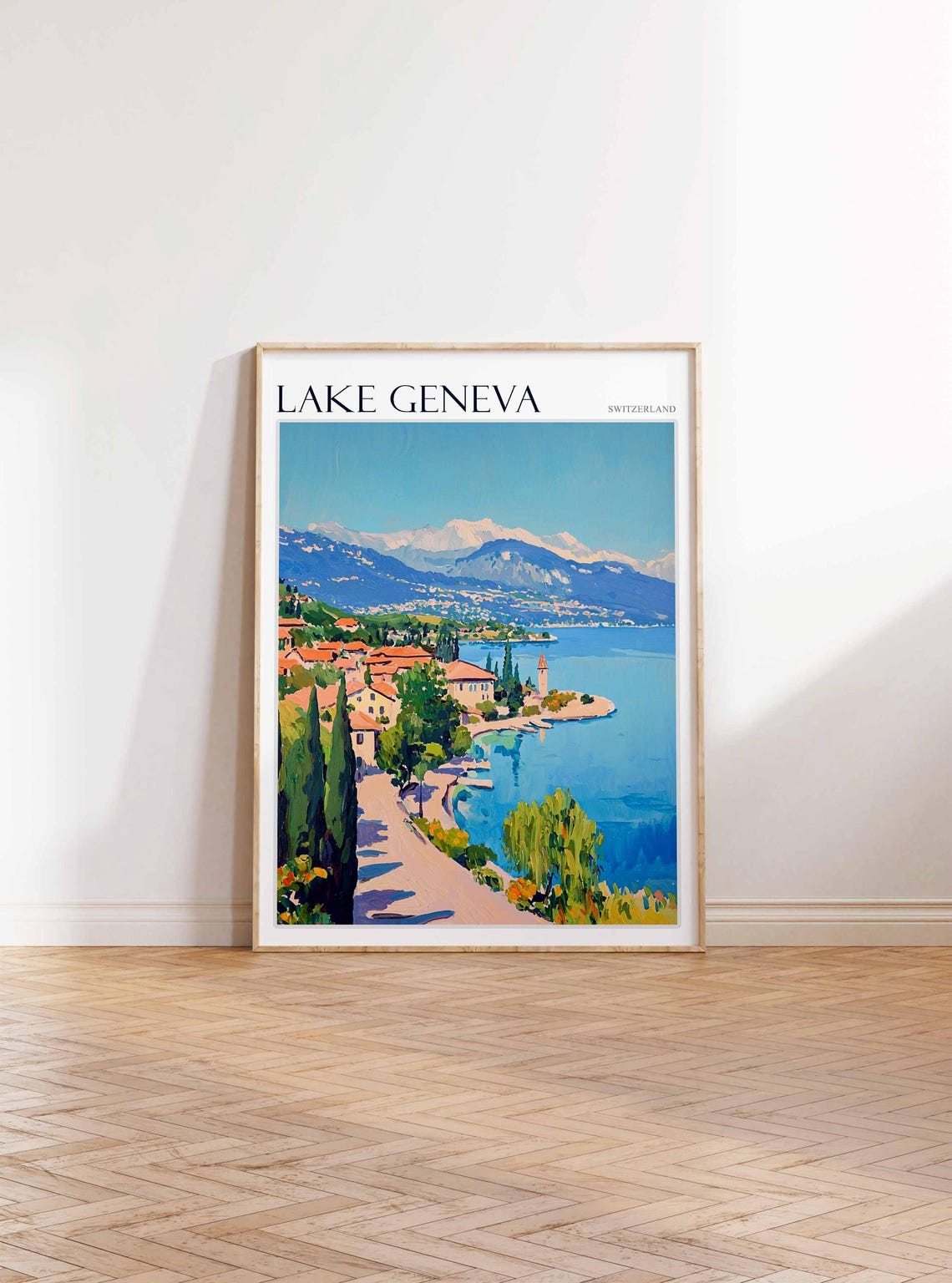Lake Geneva Poster Switzerland Travel Print Swiss Decor Europe Travel Poster European Wall Art Lake Geneva Travel Poster - Image 3