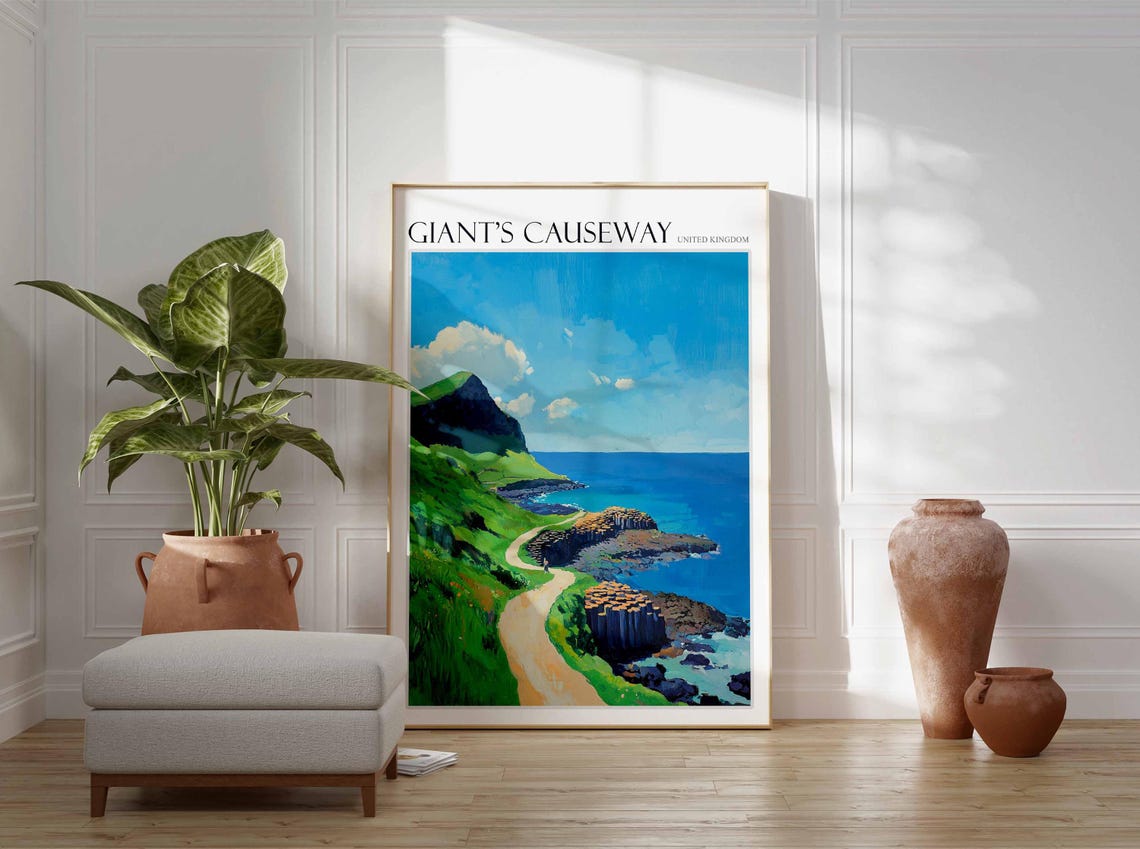 Giants Causeway Poster England Travel Print Giants Causeway Travel Art Giants Causeway Wall Art England Travel Giants Causeway Art - Image 2