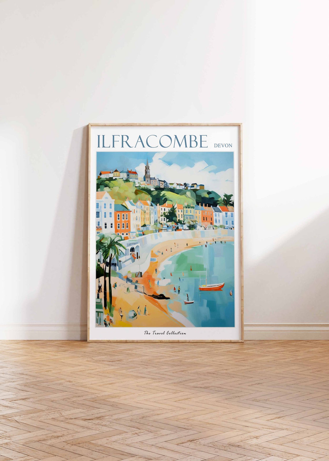 Ilfracombe Devon Harbor Boats Palm Tree Town Beach View Poster - Image 2
