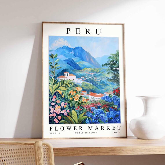 Peru Flower Market Poster Print Peruvian Floral Wall Art Decor Botanical South Americatravel