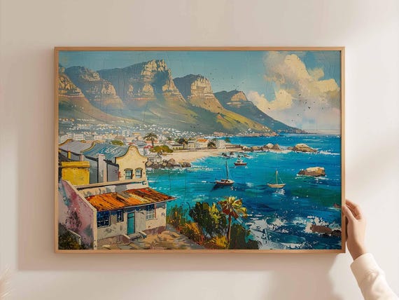 Cape Town Poster South Africa Travel Print African Wall Art Table Mountain Decor Safari Home
