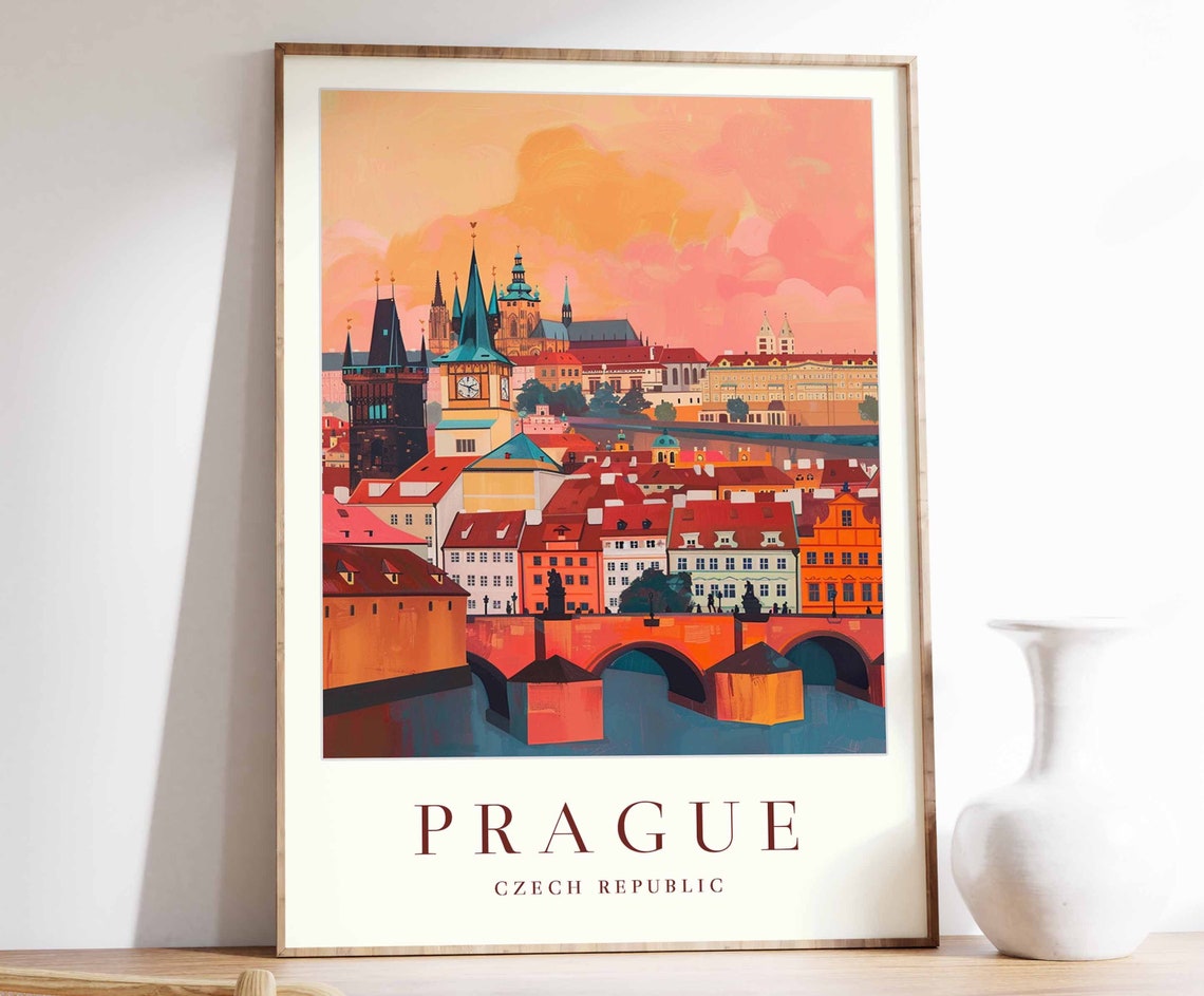 Prague Poster Prague Travel Print Czech Republic Wall Art Europe Travel Print European Decor City Print Prague Travel Poster