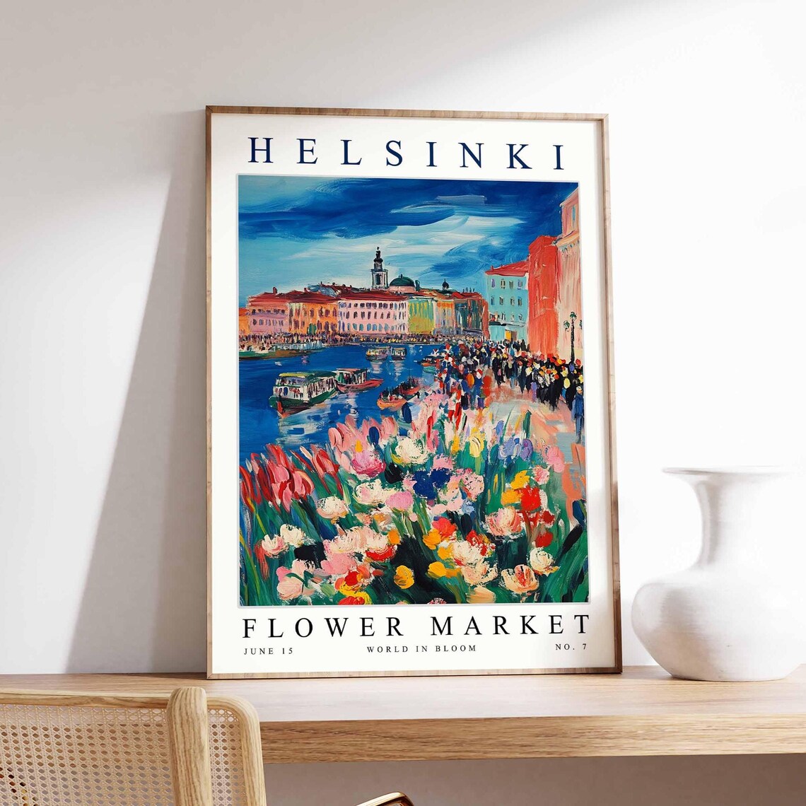 Helsinki Flower Market Busy Waterfront Tulip Stalls Scene Poster
