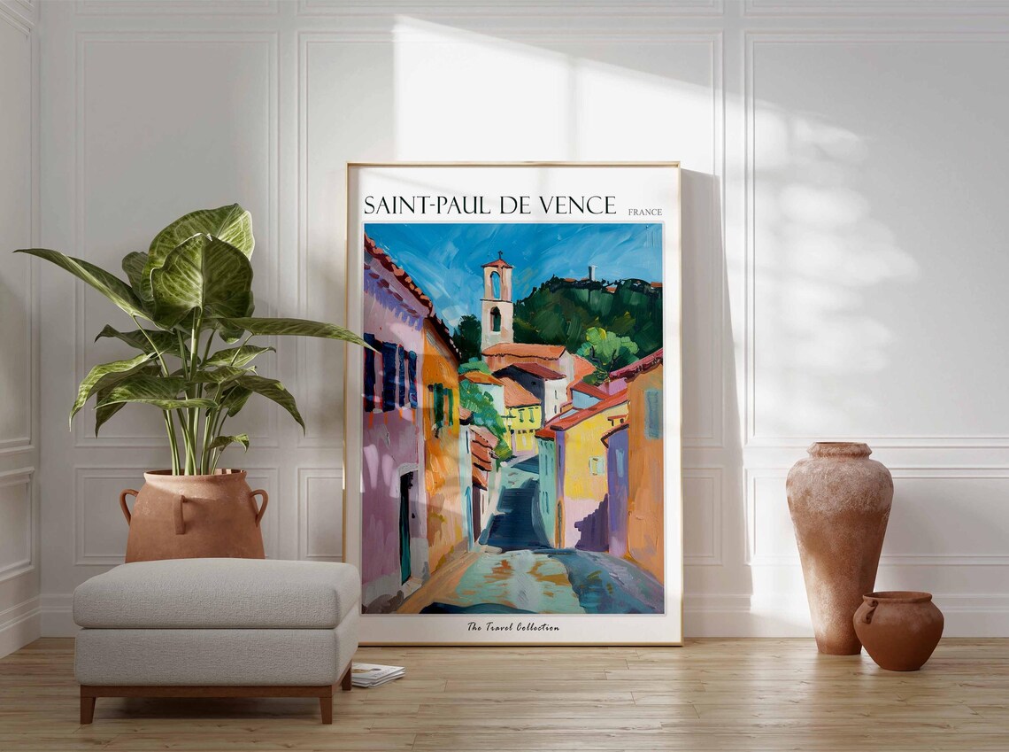 Saint Paul De Vence France Village Church Tower Painting Poster - Image 3
