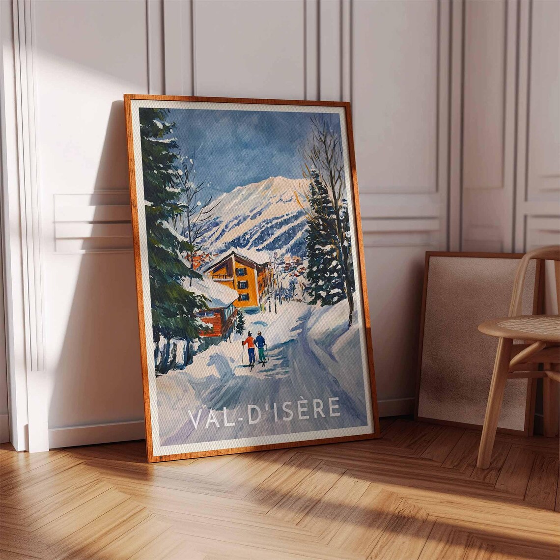 Val-D'Isère Village Street Skiers French Alps Painterly Winter Poster - Image 3