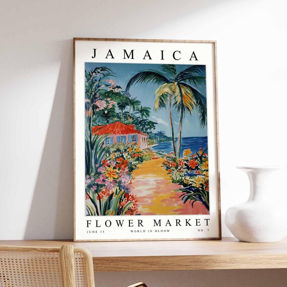 Jamaica Flower Market Poster Print Jamaican Floral Wall Art Decor Botanical Caribbean Travel