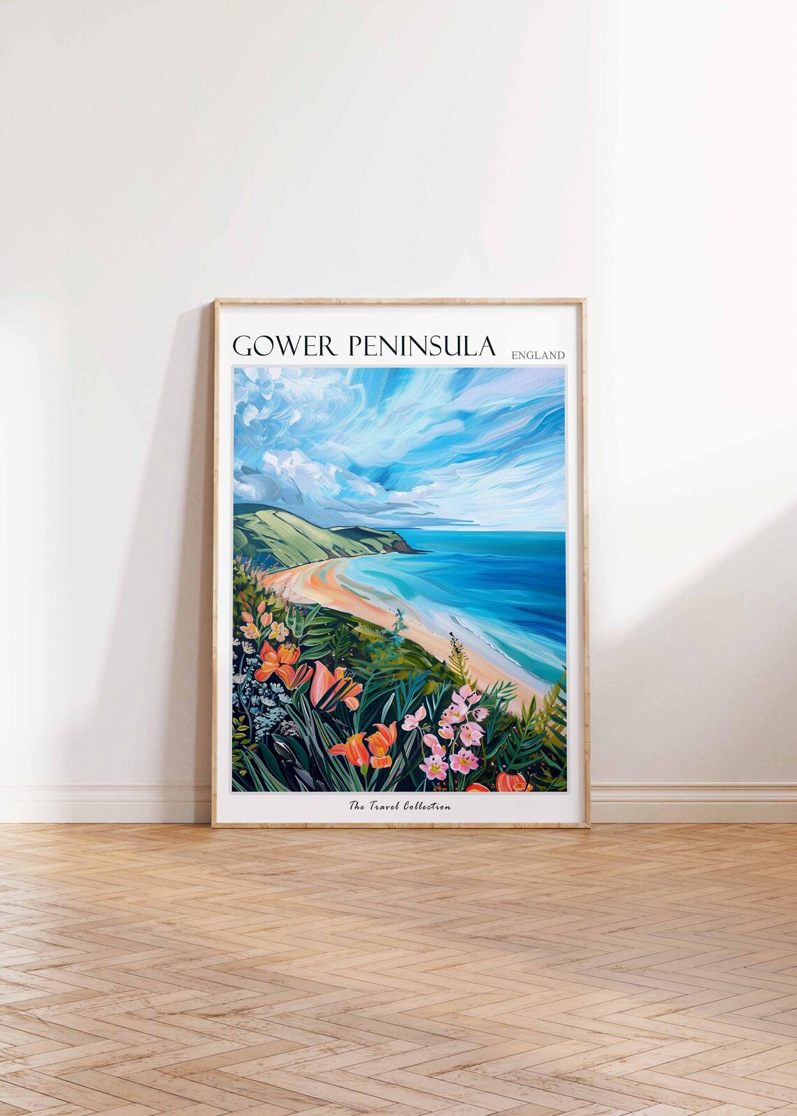 Gower Peninsula Sandy Beach Travel Poster Green Headland Bay Art - Image 2