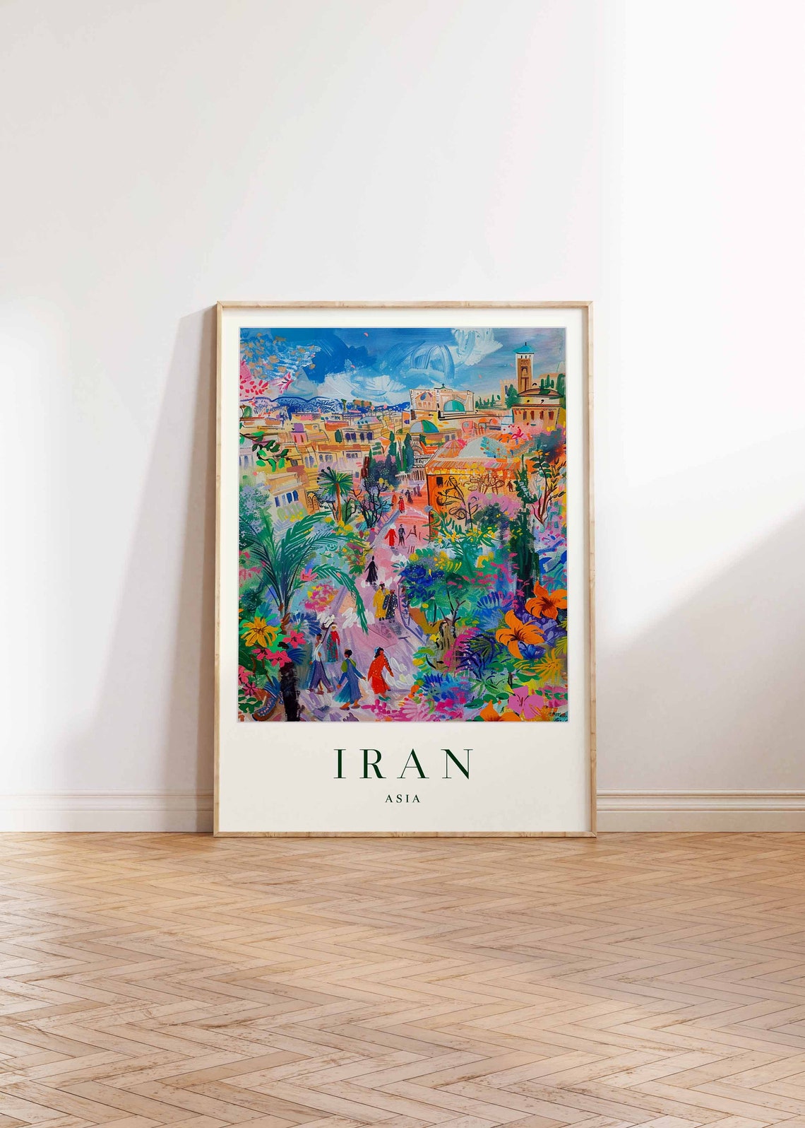 Iran Colorful Impressionist Cityscape Tower Garden Painting Poster - Image 2