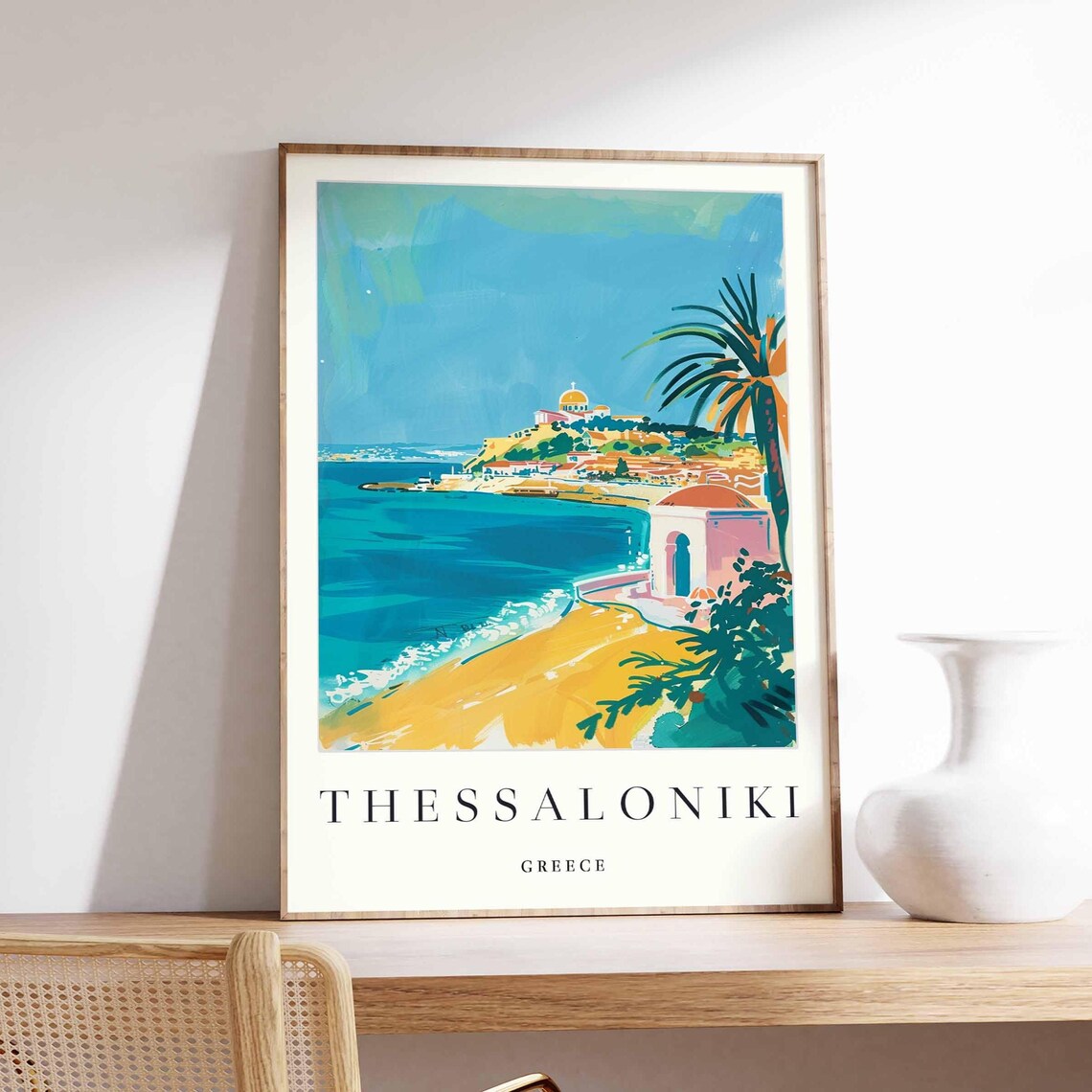 Thessaloniki Greece Seaside Promenade and Beach Travel Poster