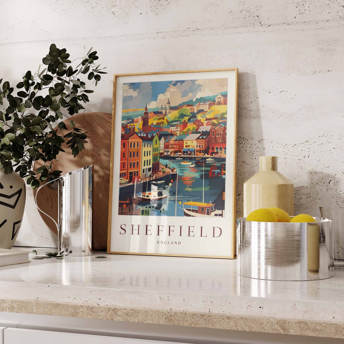 Sheffield England Harbor Town Waterfront Boats Travel Poster - Image 3