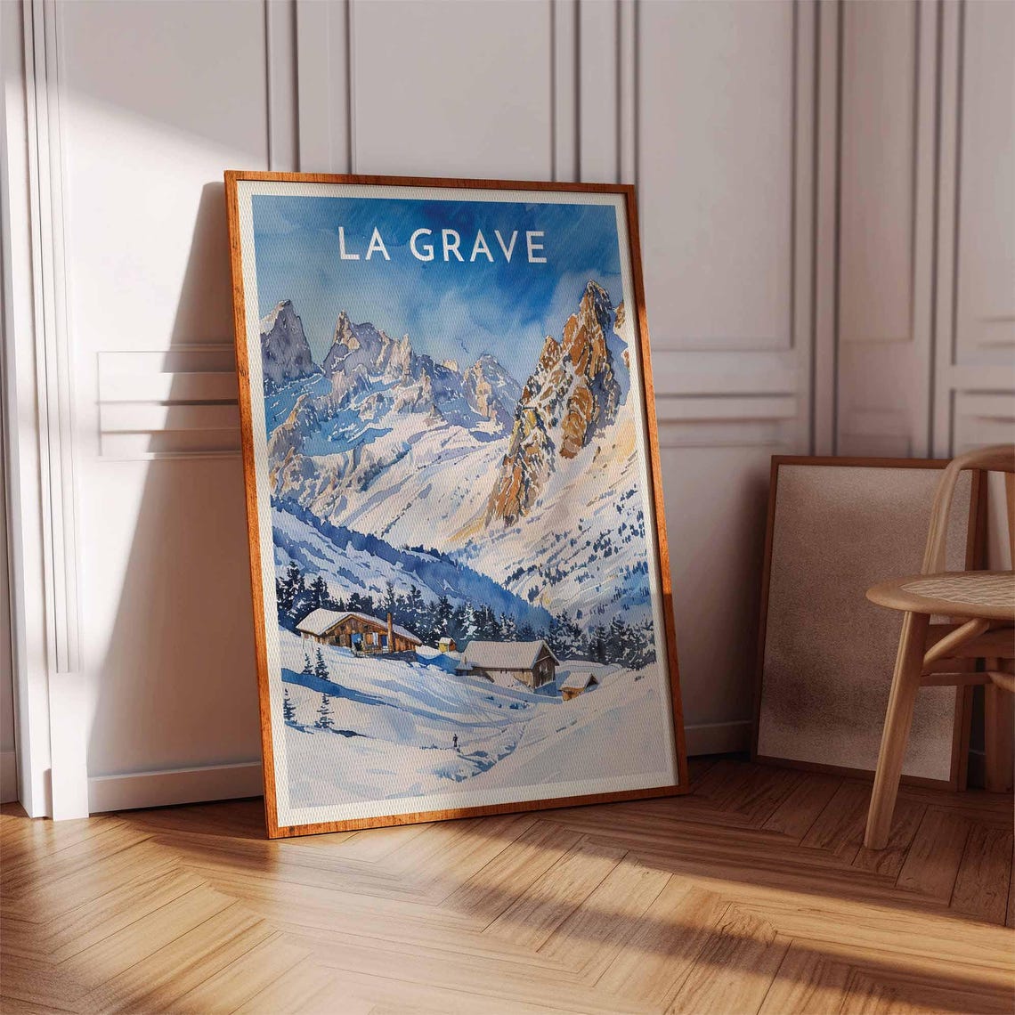 La Grave Rugged Peaks Poster with Chalets in Dramatic Alpine Light - Image 2