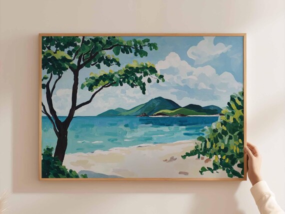 Caribbean Poster Tropical Island Travel Print Beach Wall Art Coastal Home Decor