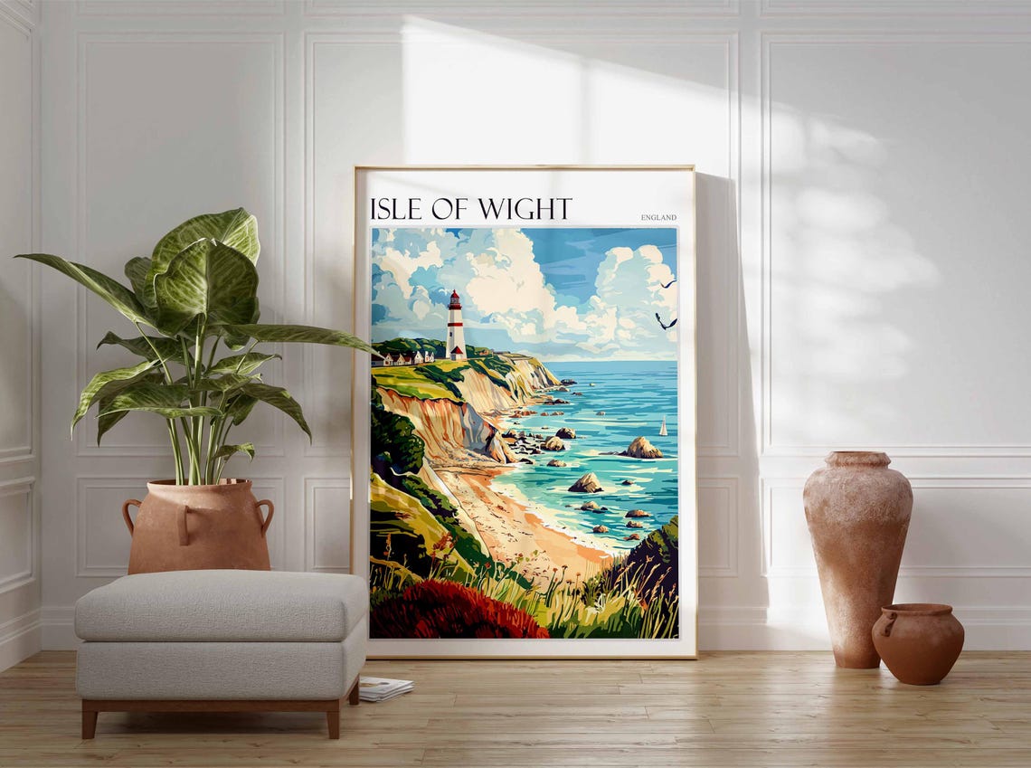 Isle of Wight England Lighthouse Cliff Rocky Cove Scene Poster - Image 3