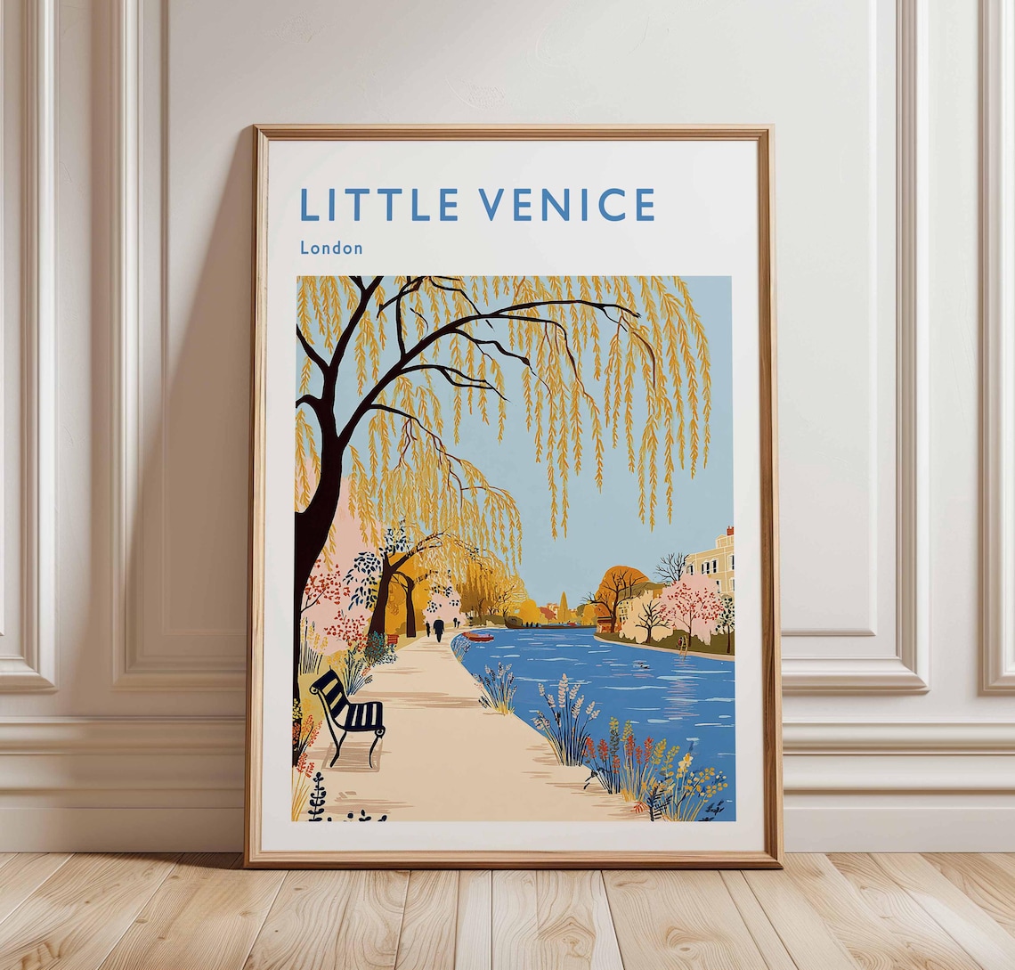 Little Venice London Canal Vintage Travel Poster Willow Trees Waterside Art