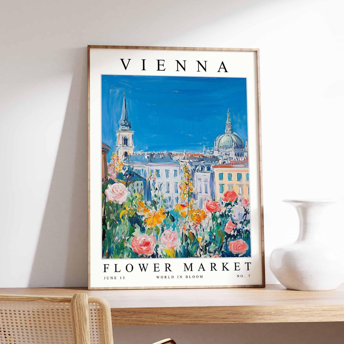 Vienna Flower Market Spire Dome Pink Rose Garden Impression Poster