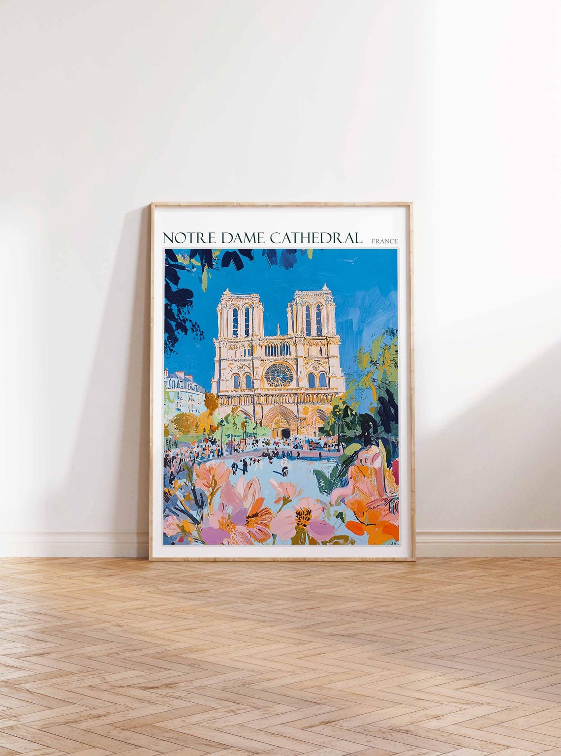 Notre Dame Cathedral Poster Notre Dame Cathedral Travel Print France Travel Poster Tropical Decor Travel Gift Floral Print - Image 2