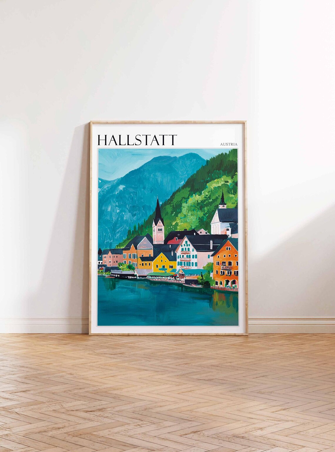 Hallstatt Austria Colorful Village Houses Gouache Travel Poster - Image 4
