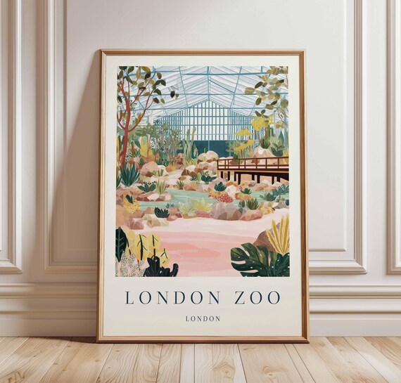 London Zoo Vintage Travel Poster Desert Garden Glasshouse Scene